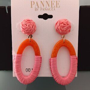 PANNEE By PANACEA Boho Chic Coral/Orange Rattan & Resin Oval Drop Earrings**NEW!